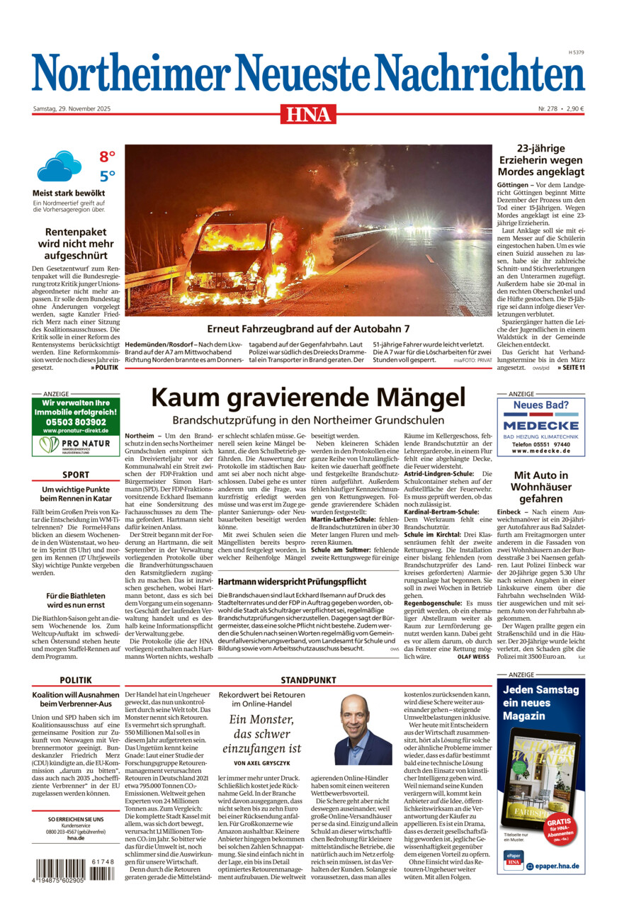 Northeimer Neueste Nachrichten vom Samstag, 29.11.2025