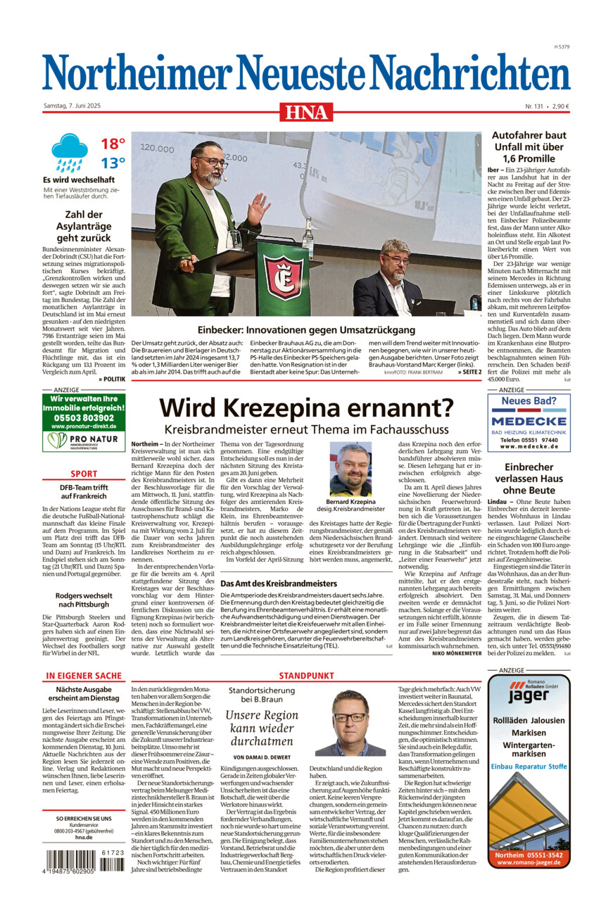 Northeimer Neueste Nachrichten vom Samstag, 07.06.2025