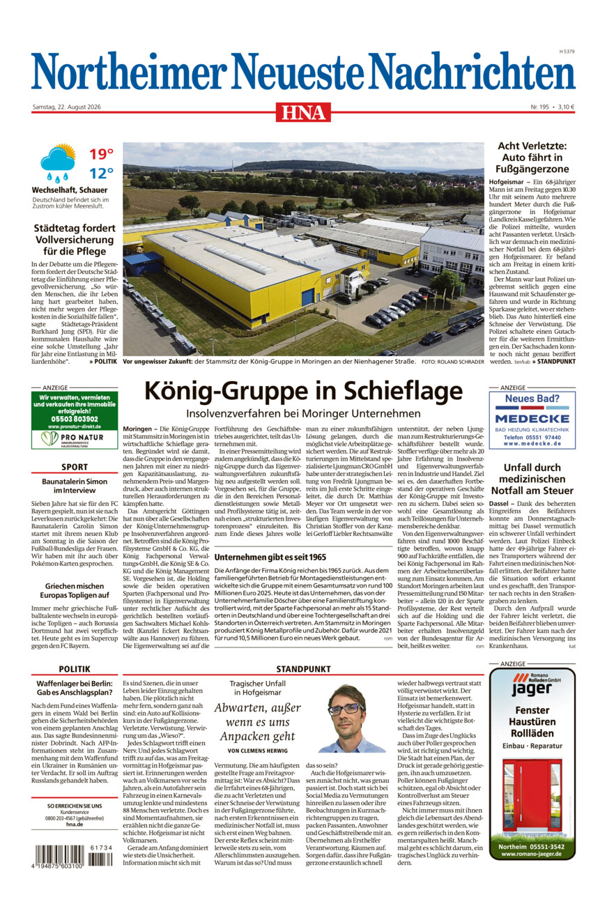 Northeimer Neueste Nachrichten vom Samstag, 22.08.2026