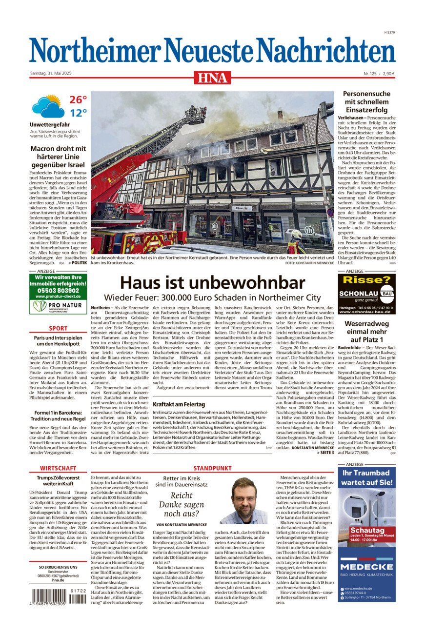 Northeimer Neueste Nachrichten vom Samstag, 31.05.2025