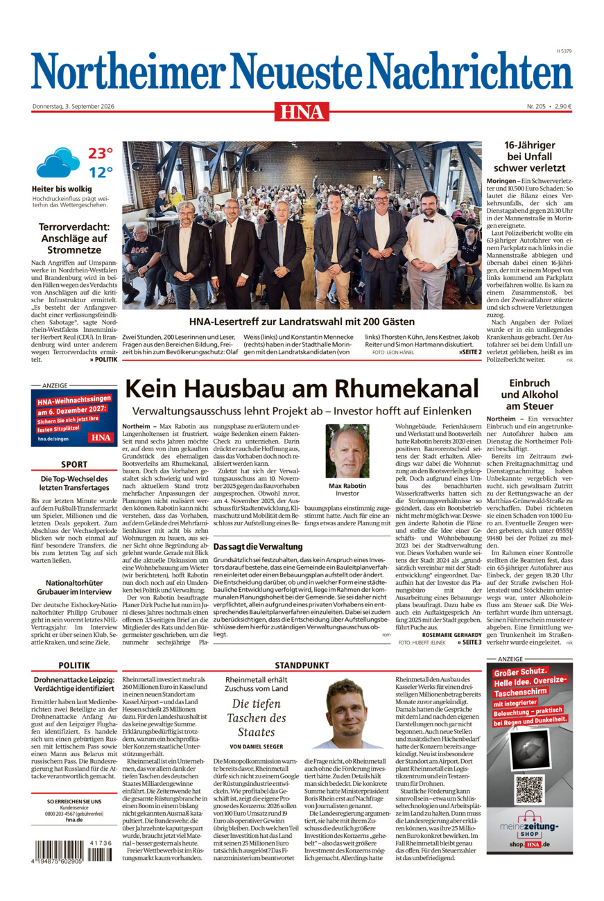 Northeimer Neueste Nachrichten vom Donnerstag, 03.09.2026