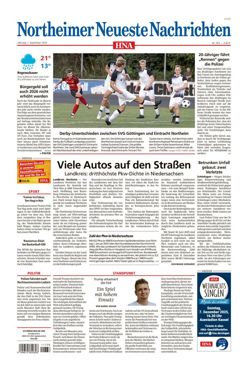 Northeimer Neueste Nachrichten vom Montag, 01.09.2025