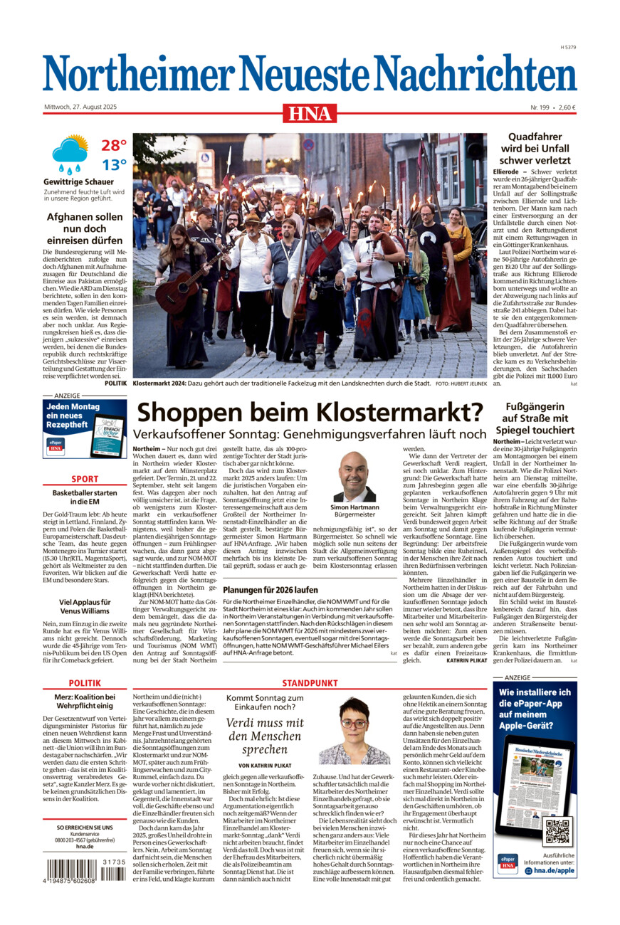 Northeimer Neueste Nachrichten vom Mittwoch, 27.08.2025