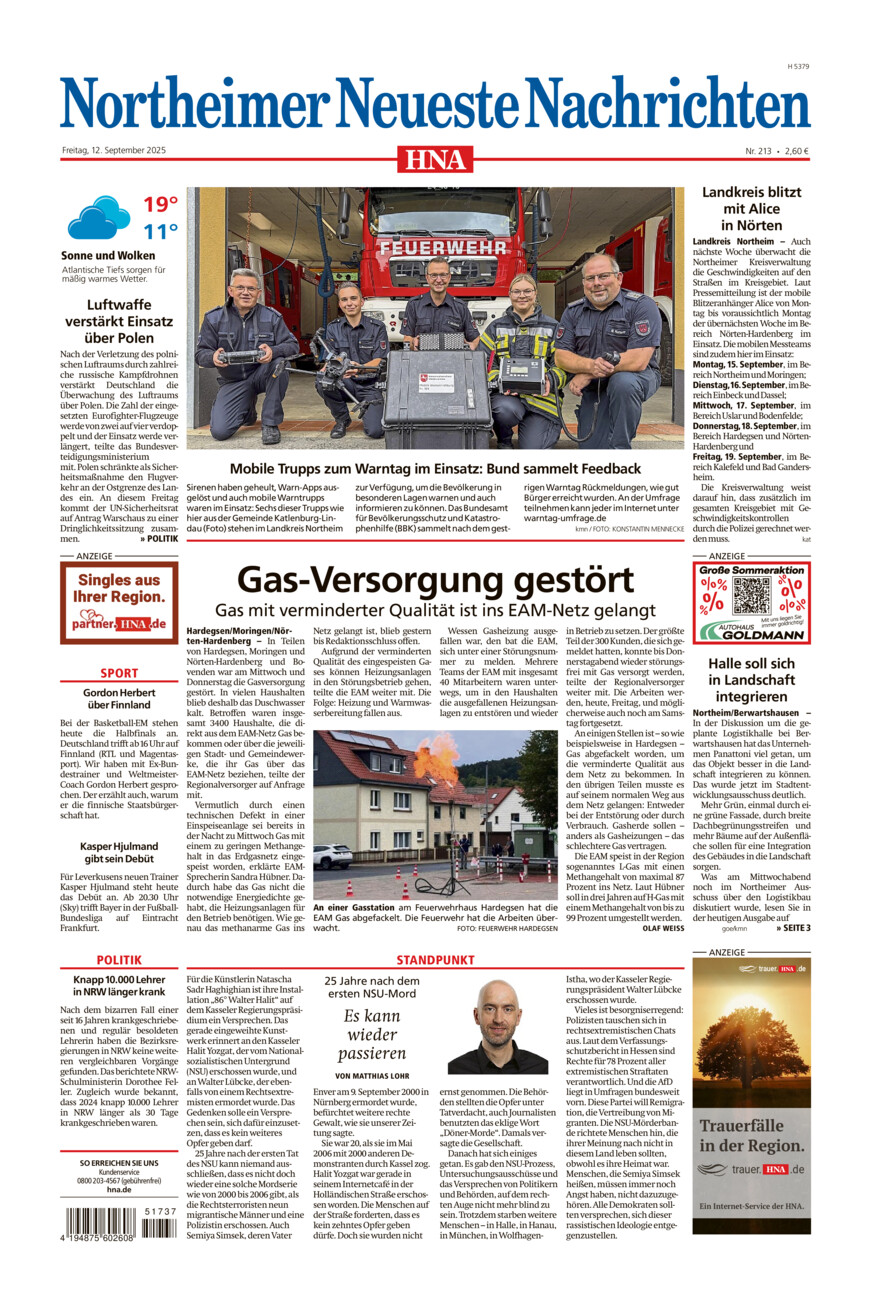 Northeimer Neueste Nachrichten vom Freitag, 12.09.2025