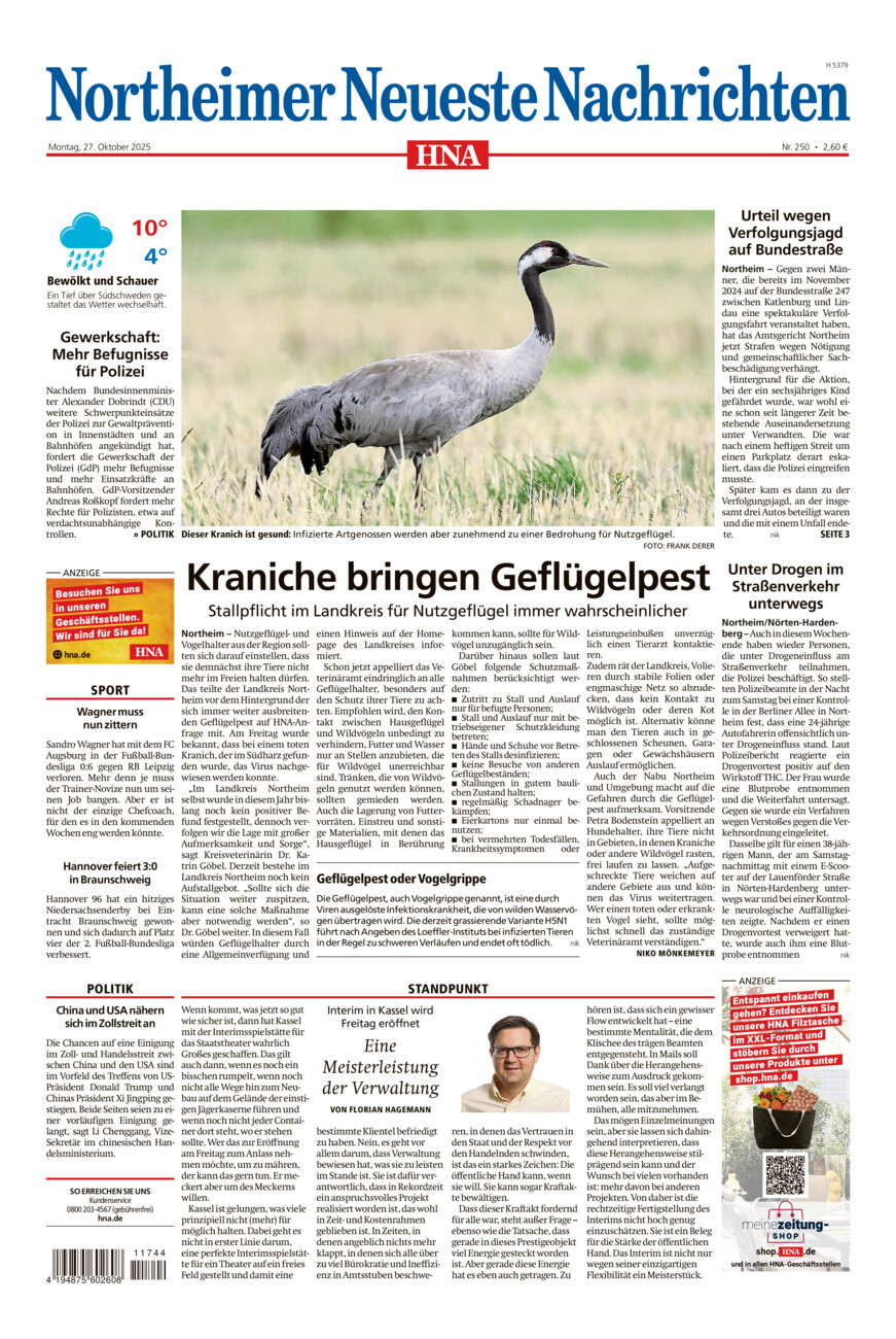 Northeimer Neueste Nachrichten vom Montag, 27.10.2025