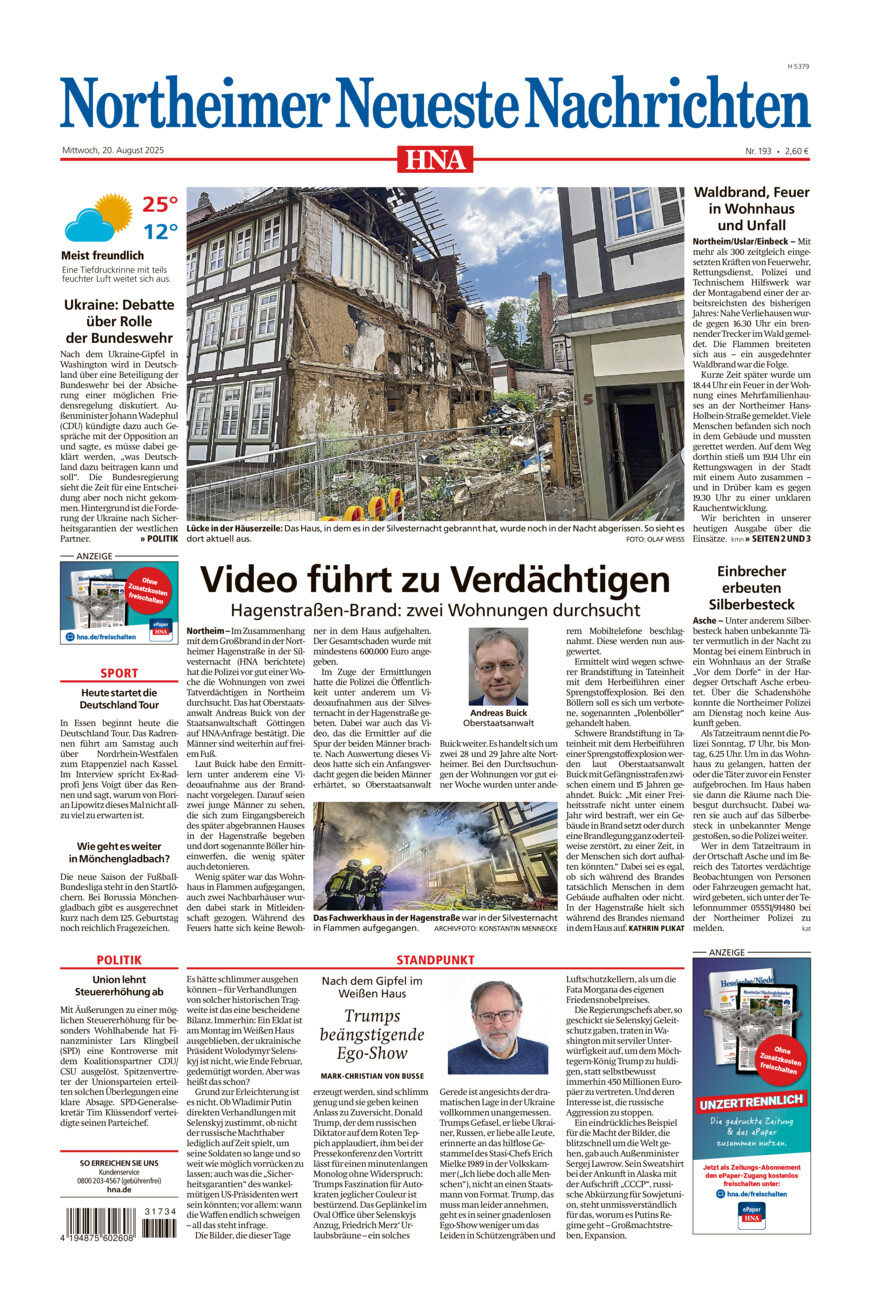 Northeimer Neueste Nachrichten vom Mittwoch, 20.08.2025