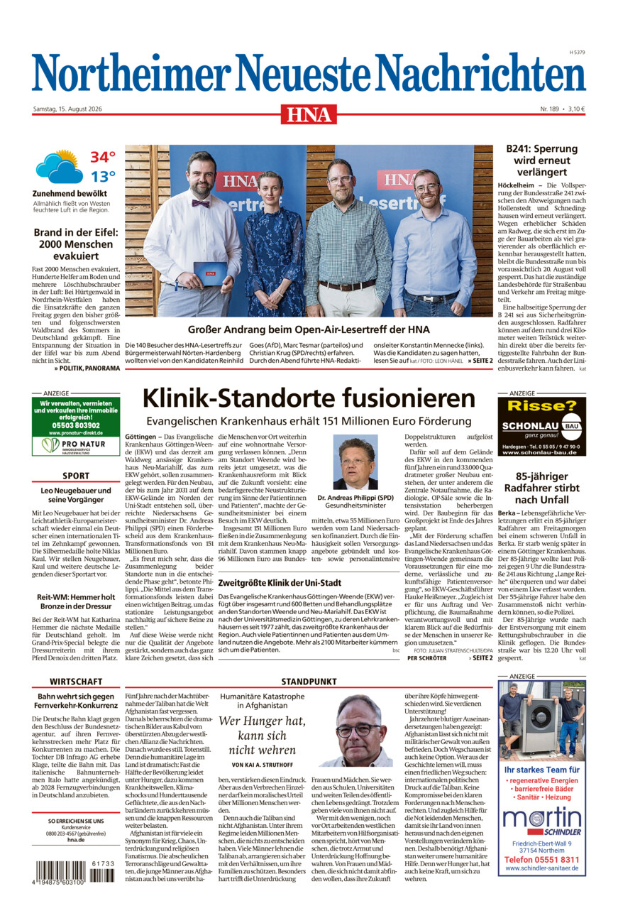Northeimer Neueste Nachrichten vom Samstag, 15.08.2026