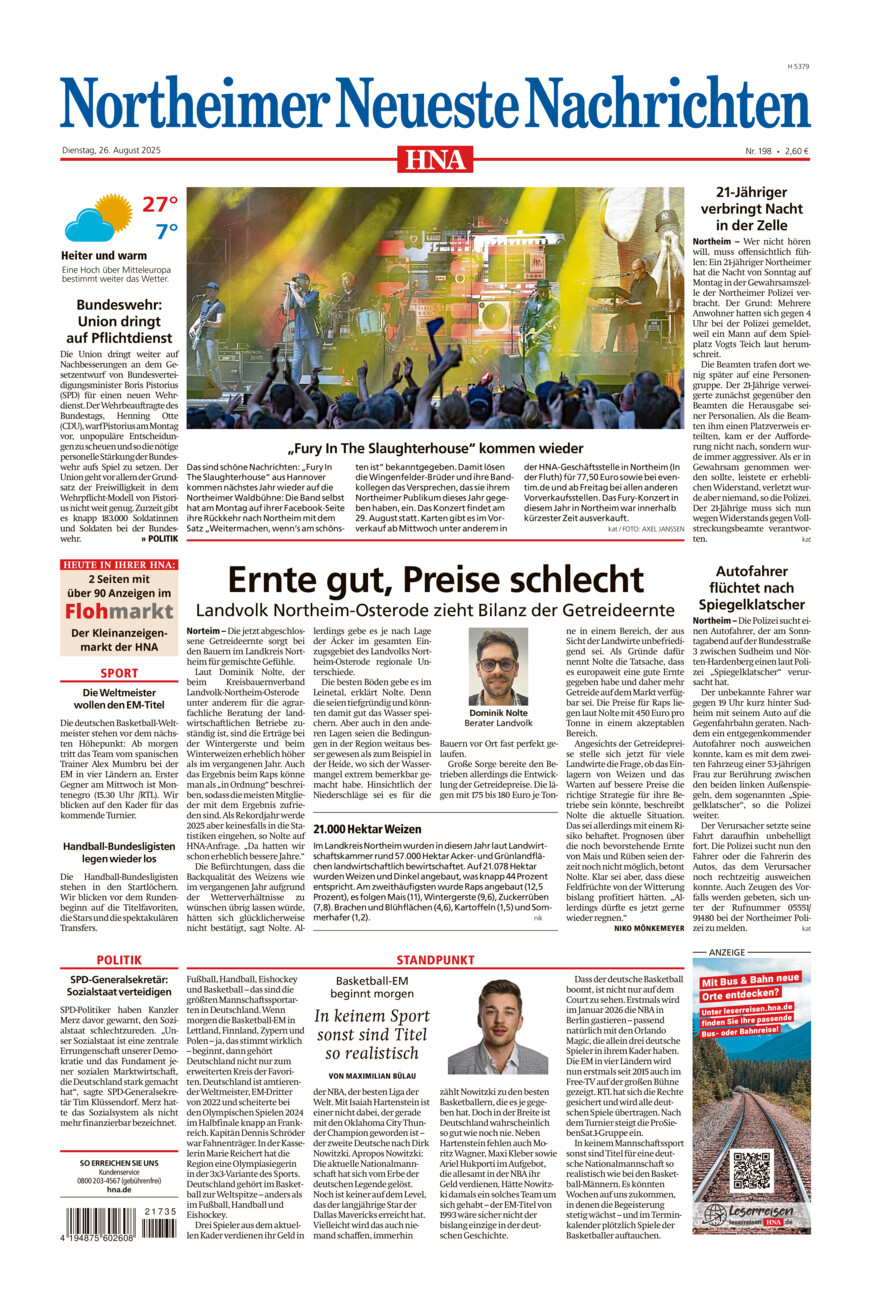 Northeimer Neueste Nachrichten vom Dienstag, 26.08.2025