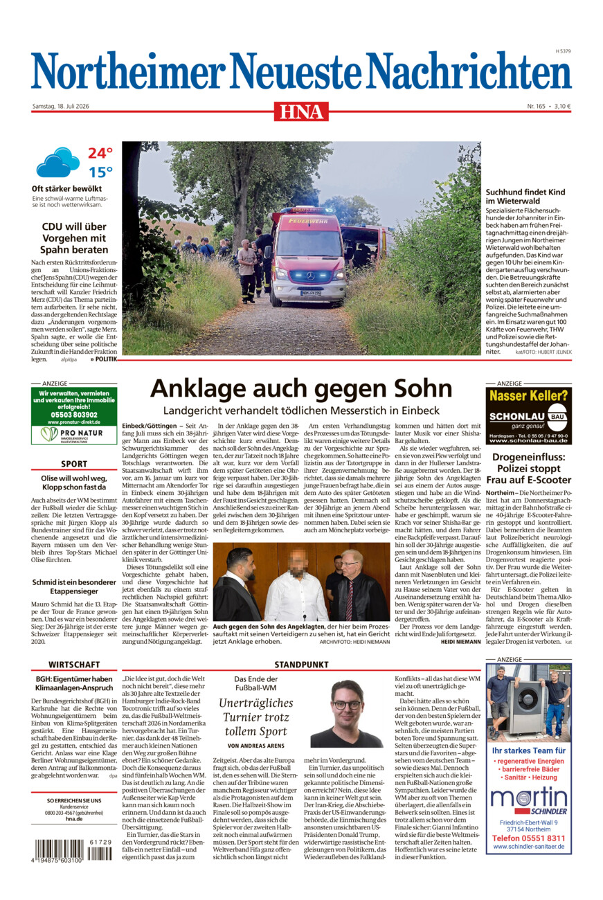 Northeimer Neueste Nachrichten vom Samstag, 18.07.2026
