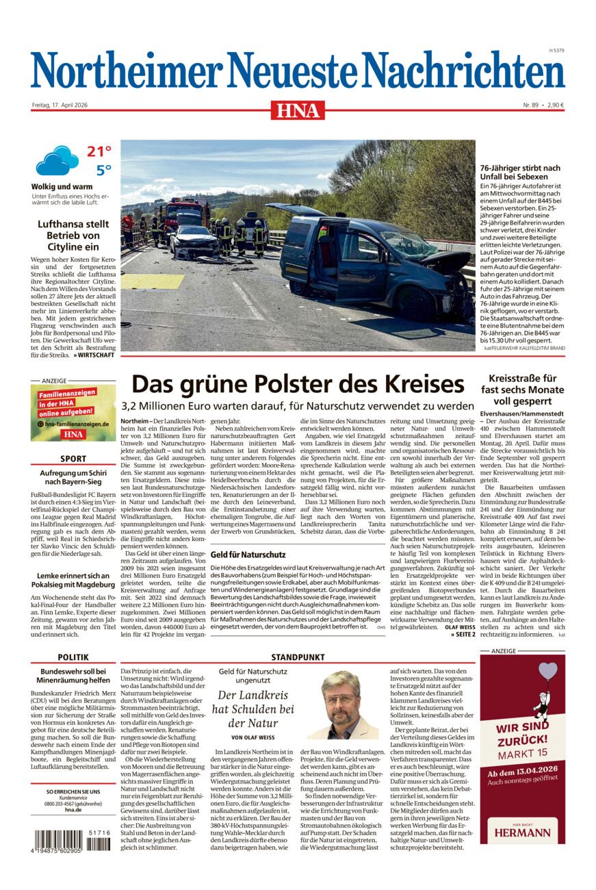 Northeimer Neueste Nachrichten vom Freitag, 17.04.2026