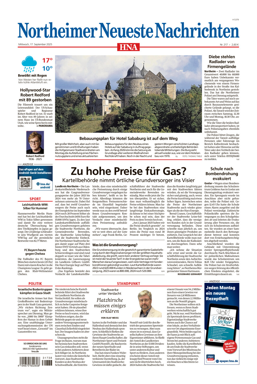 Northeimer Neueste Nachrichten vom Mittwoch, 17.09.2025
