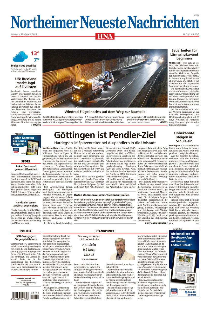 Northeimer Neueste Nachrichten vom Mittwoch, 29.10.2025