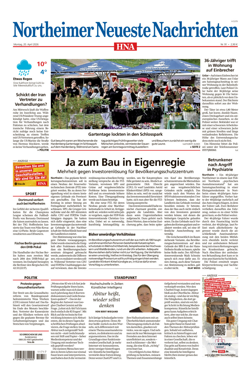 Northeimer Neueste Nachrichten vom Montag, 20.04.2026