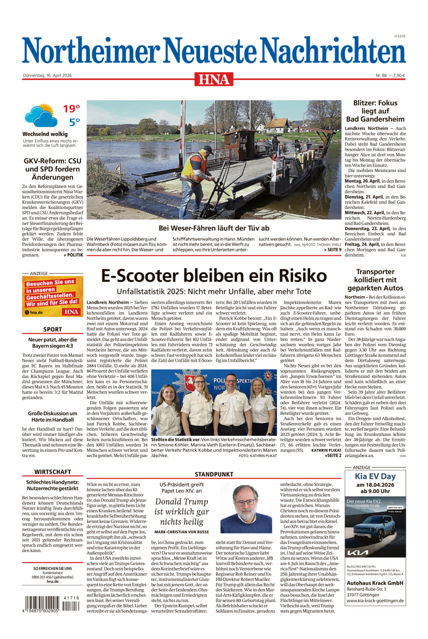 Northeimer Neueste Nachrichten vom Donnerstag, 16.04.2026