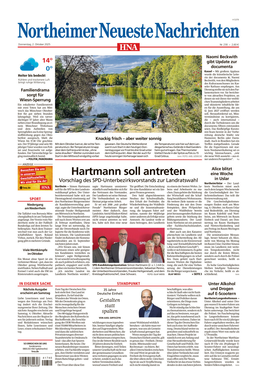 Northeimer Neueste Nachrichten vom Donnerstag, 02.10.2025