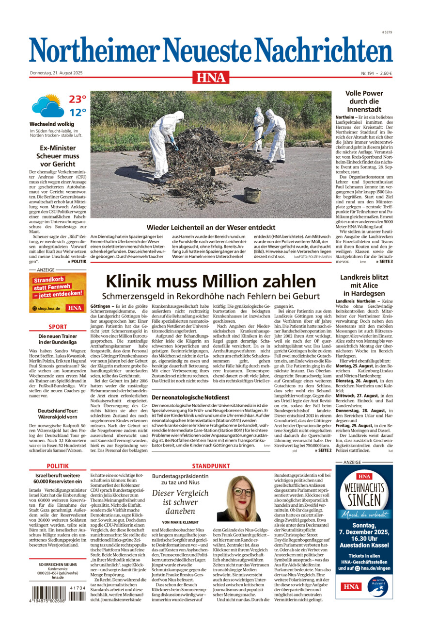 Northeimer Neueste Nachrichten vom Donnerstag, 21.08.2025