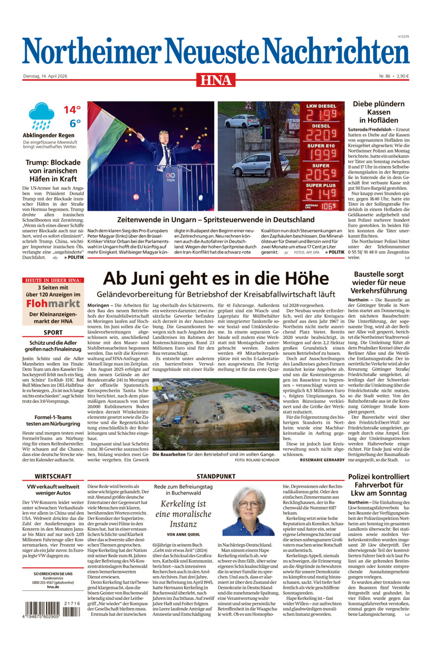 Northeimer Neueste Nachrichten vom Dienstag, 14.04.2026