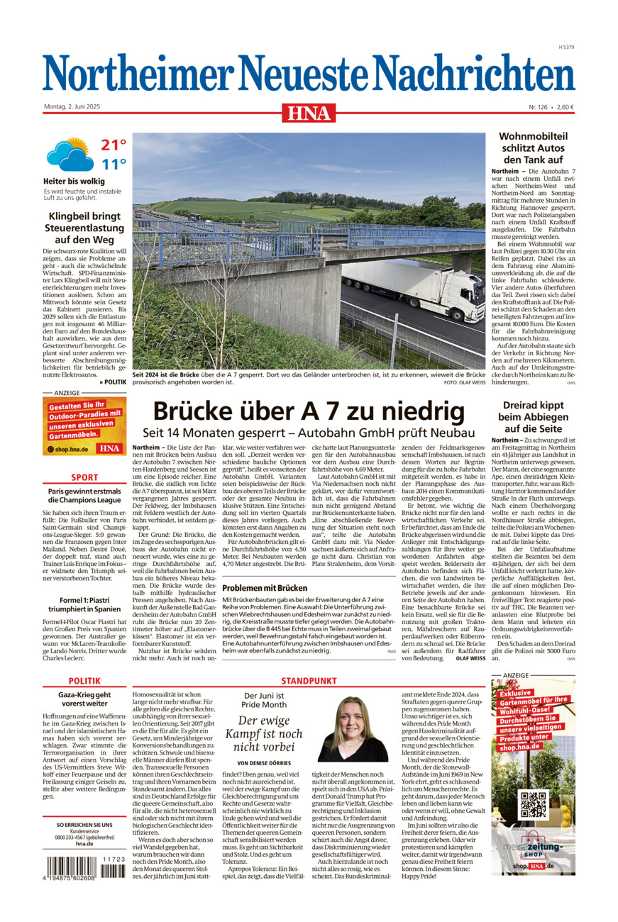 Northeimer Neueste Nachrichten vom Montag, 02.06.2025