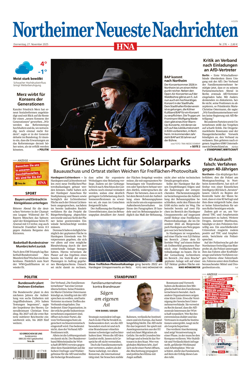 Northeimer Neueste Nachrichten vom Donnerstag, 27.11.2025