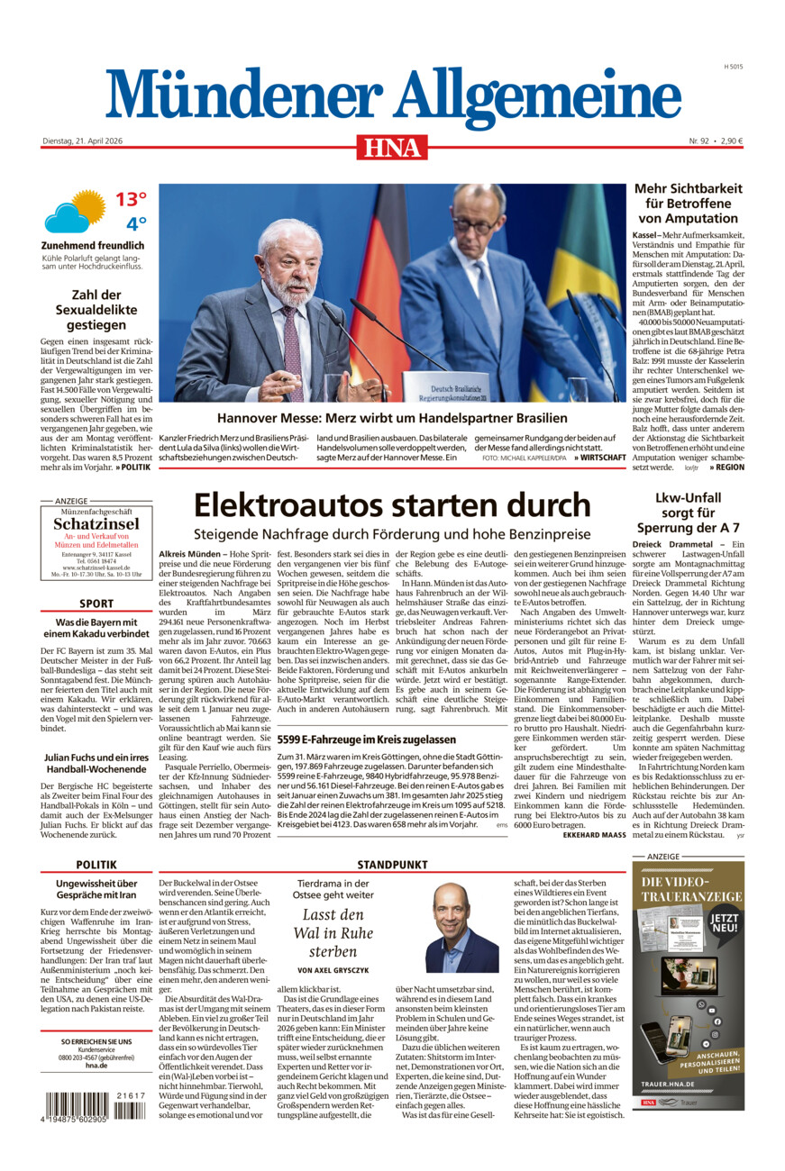 Mündener Allgemeine vom Dienstag, 21.04.2026