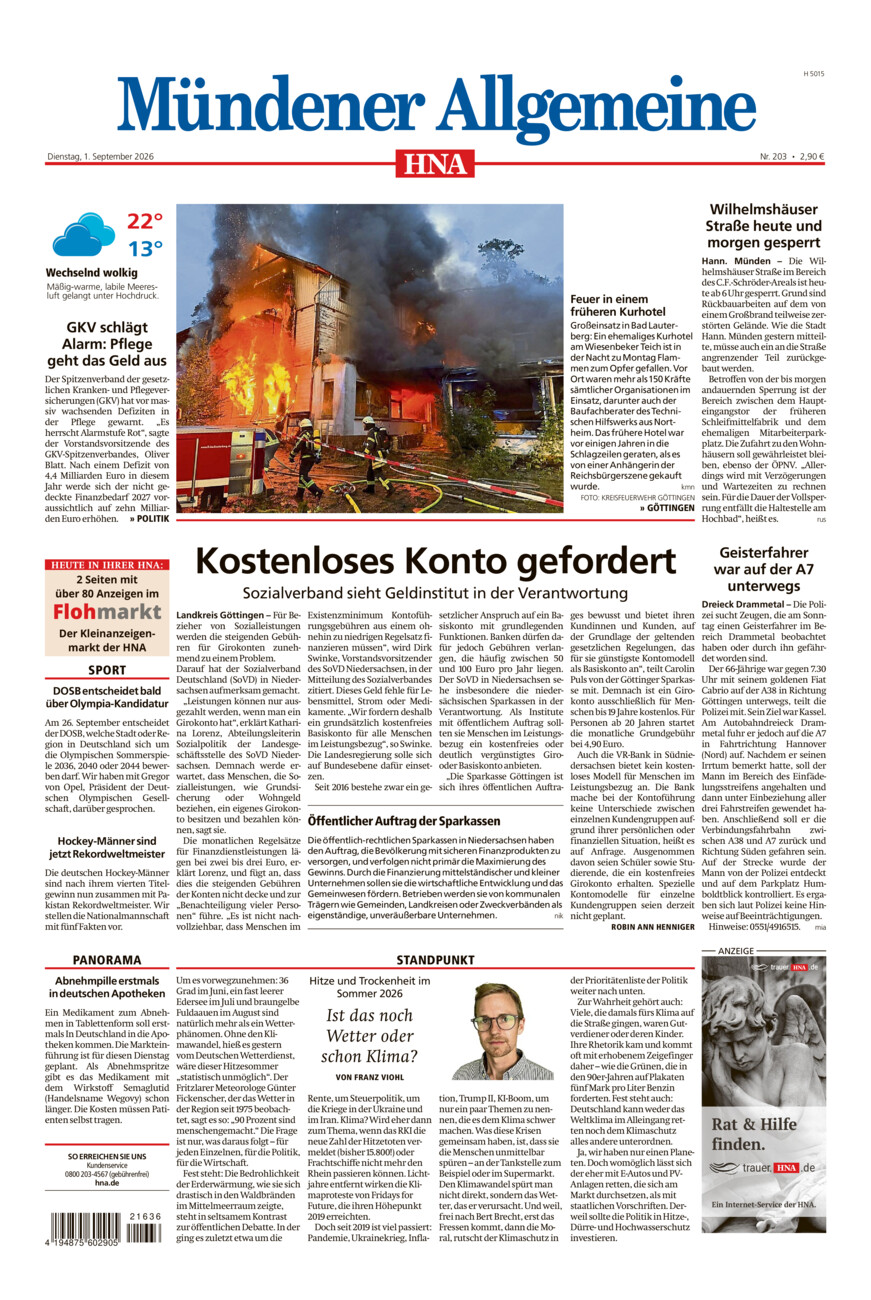 Mündener Allgemeine vom Dienstag, 01.09.2026