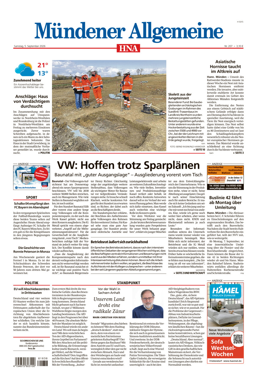 Mündener Allgemeine vom Samstag, 05.09.2026