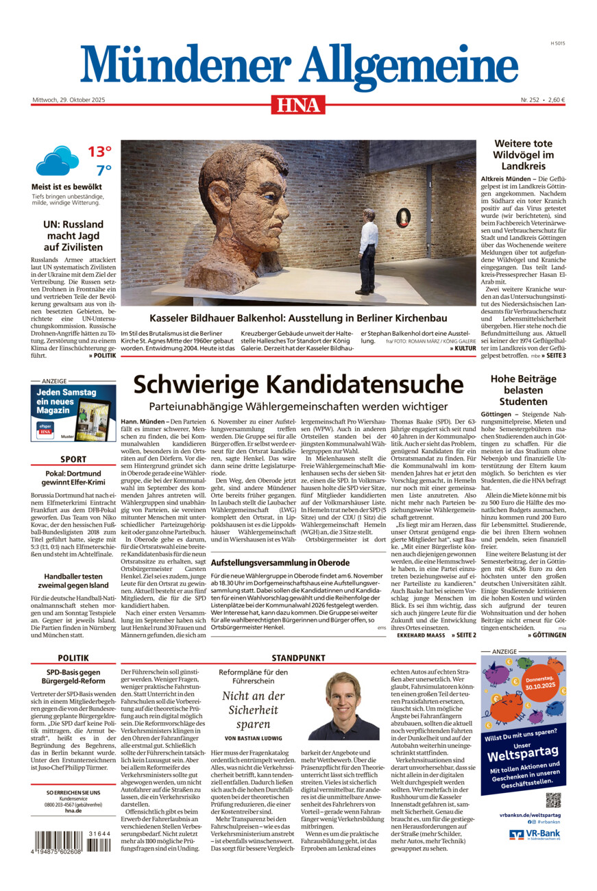 Mündener Allgemeine vom Mittwoch, 29.10.2025