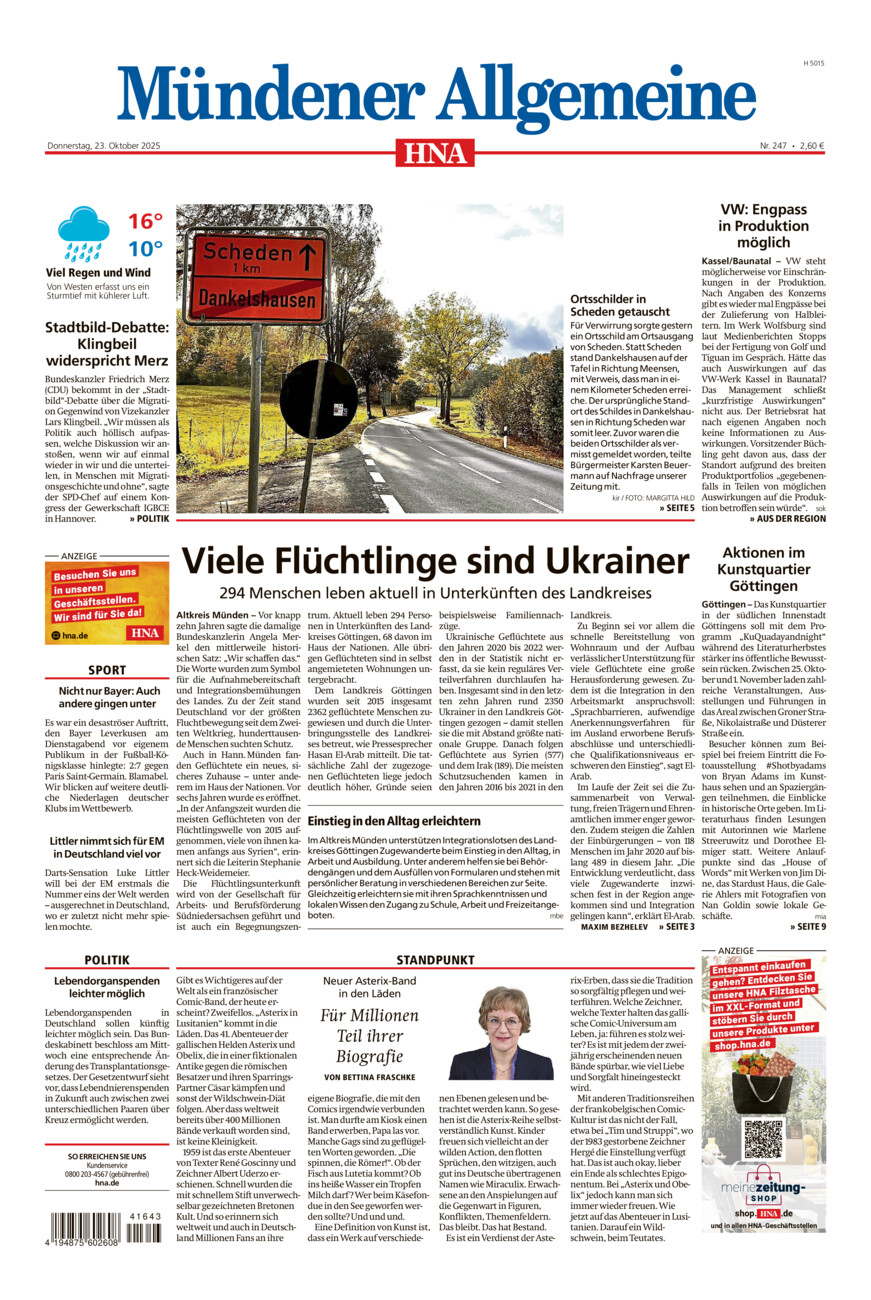 Mündener Allgemeine vom Donnerstag, 23.10.2025