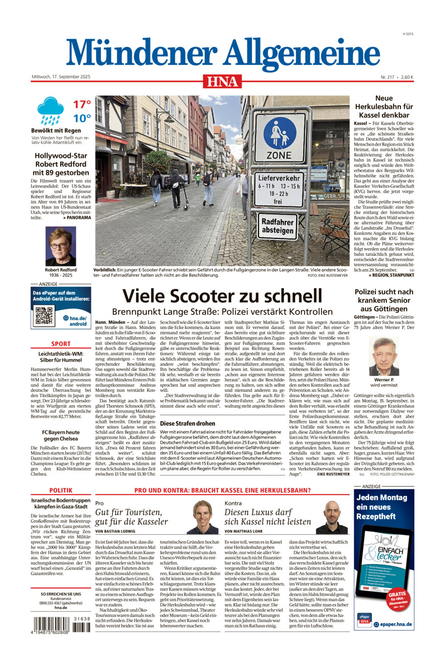 Mündener Allgemeine vom Mittwoch, 17.09.2025