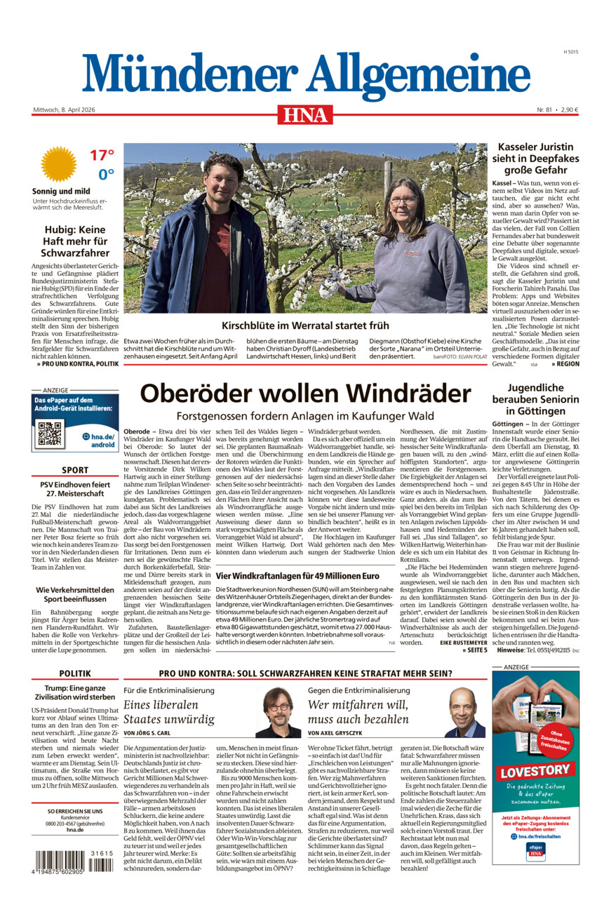 Mündener Allgemeine vom Mittwoch, 08.04.2026