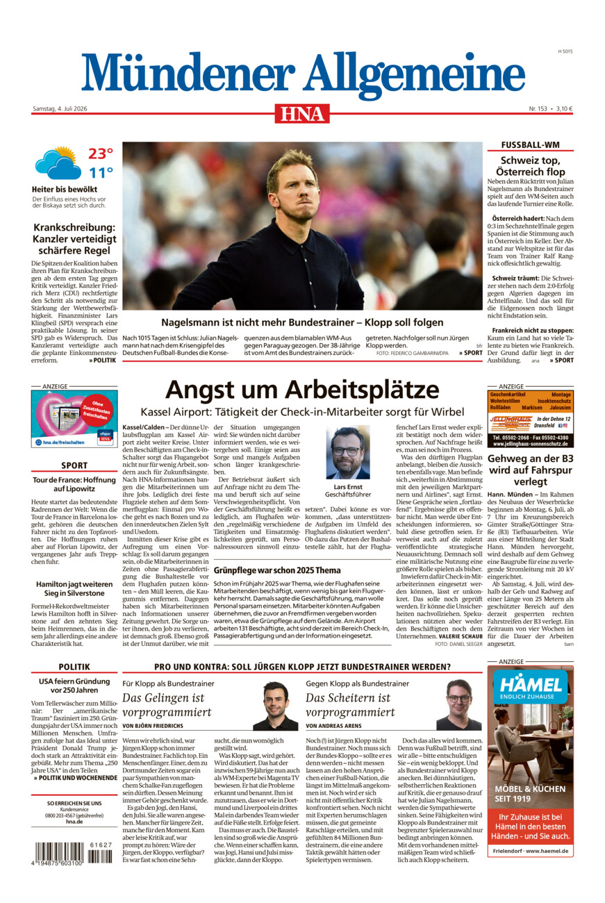 Mündener Allgemeine vom Samstag, 04.07.2026