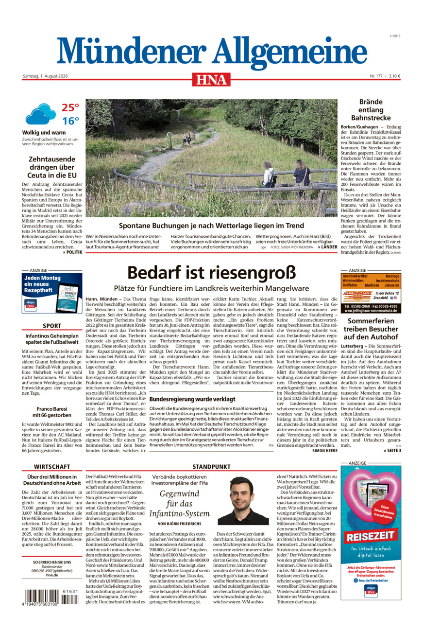 Mündener Allgemeine vom Samstag, 01.08.2026