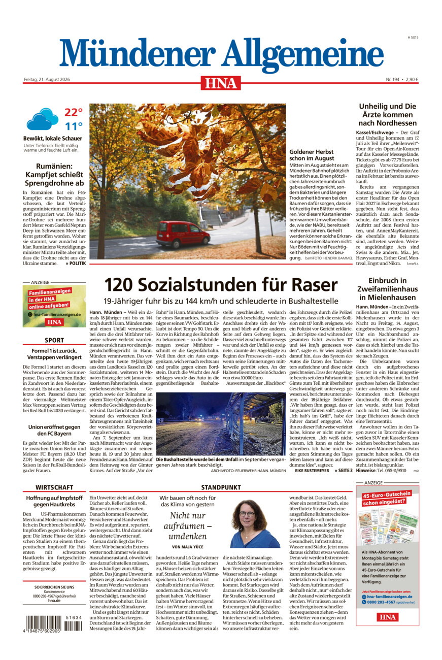 Mündener Allgemeine vom Freitag, 21.08.2026