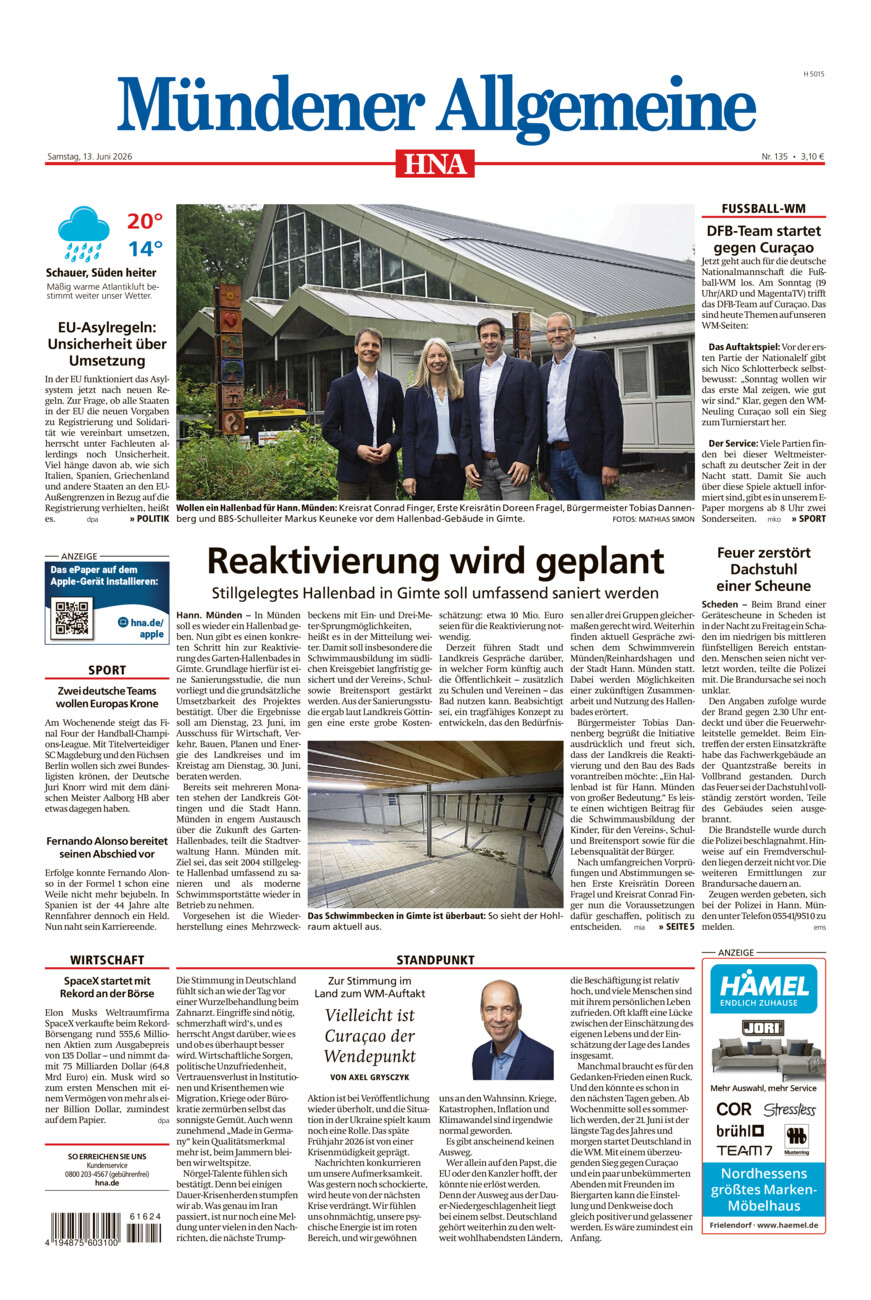 Mündener Allgemeine vom Samstag, 13.06.2026