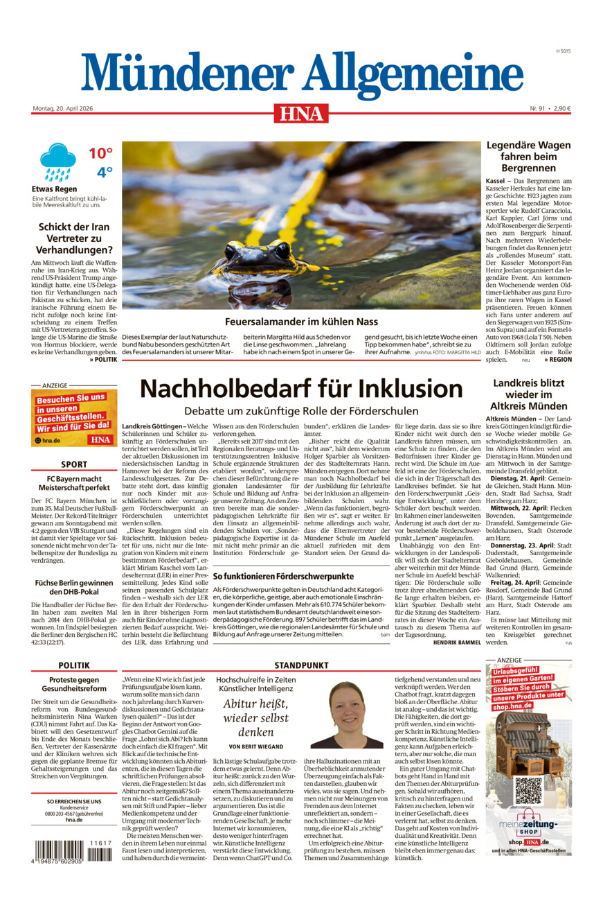 Mündener Allgemeine vom Montag, 20.04.2026