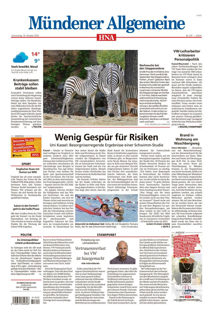 Mündener Allgemeine vom Donnerstag, 16.10.2025