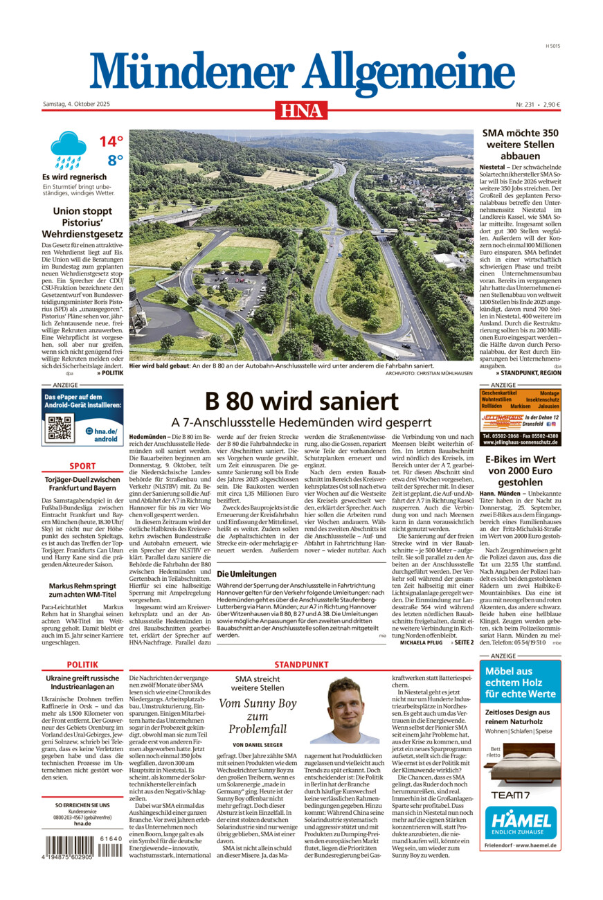 Mündener Allgemeine vom Samstag, 04.10.2025