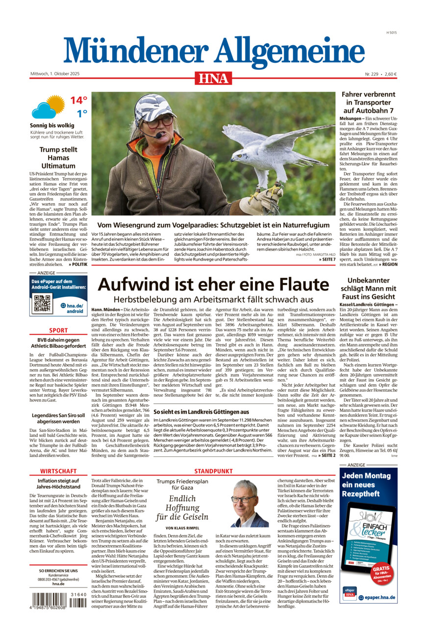 Mündener Allgemeine vom Mittwoch, 01.10.2025