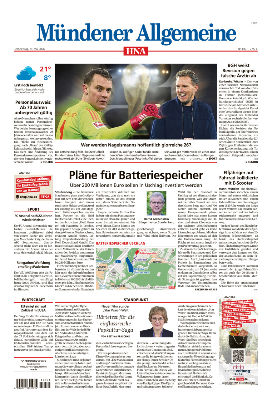 Mündener Allgemeine vom Donnerstag, 21.05.2026