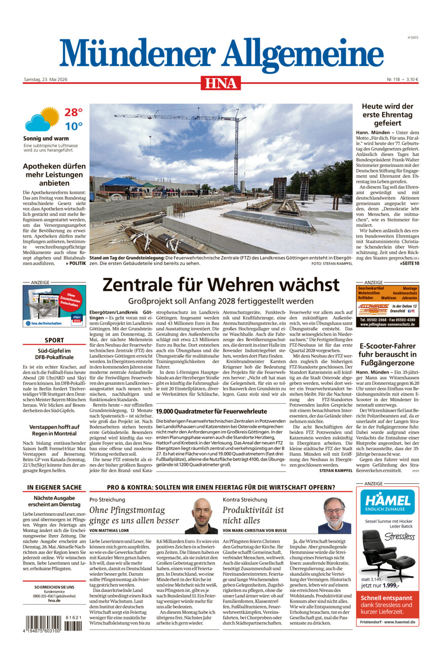 Mündener Allgemeine vom Samstag, 23.05.2026