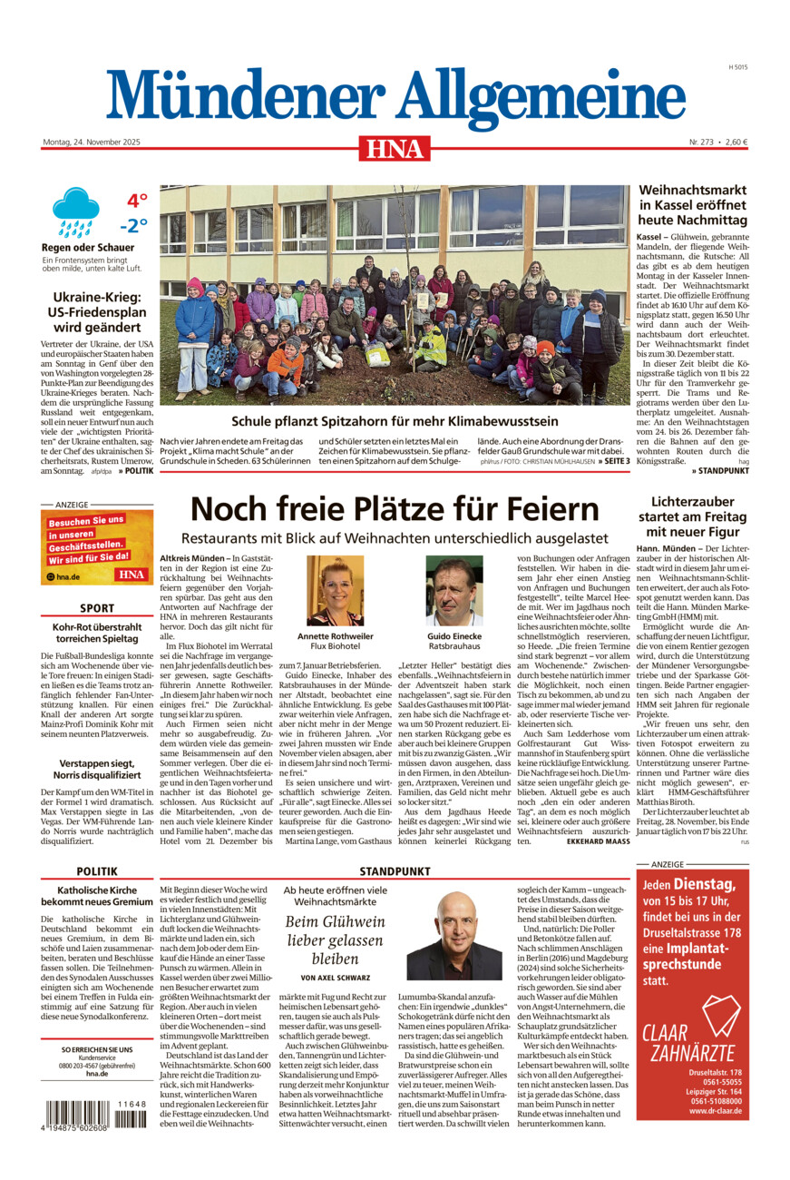 Mündener Allgemeine vom Montag, 24.11.2025