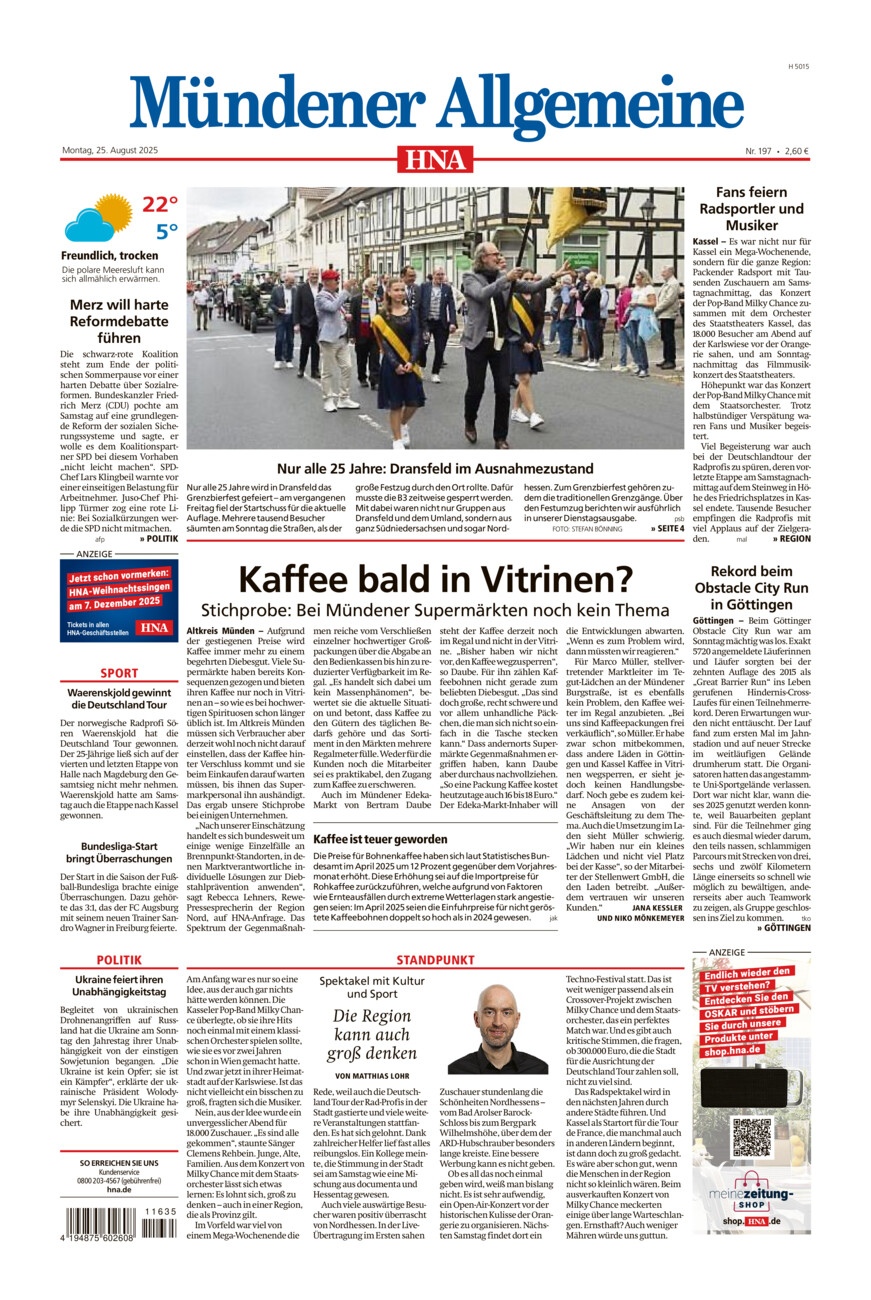 Mündener Allgemeine vom Montag, 25.08.2025