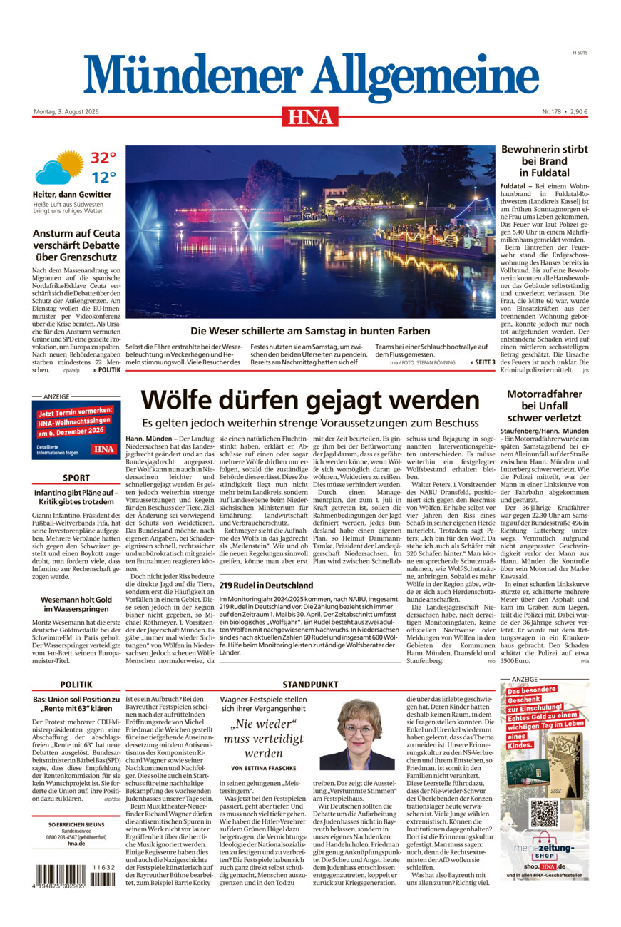 Mündener Allgemeine vom Montag, 03.08.2026