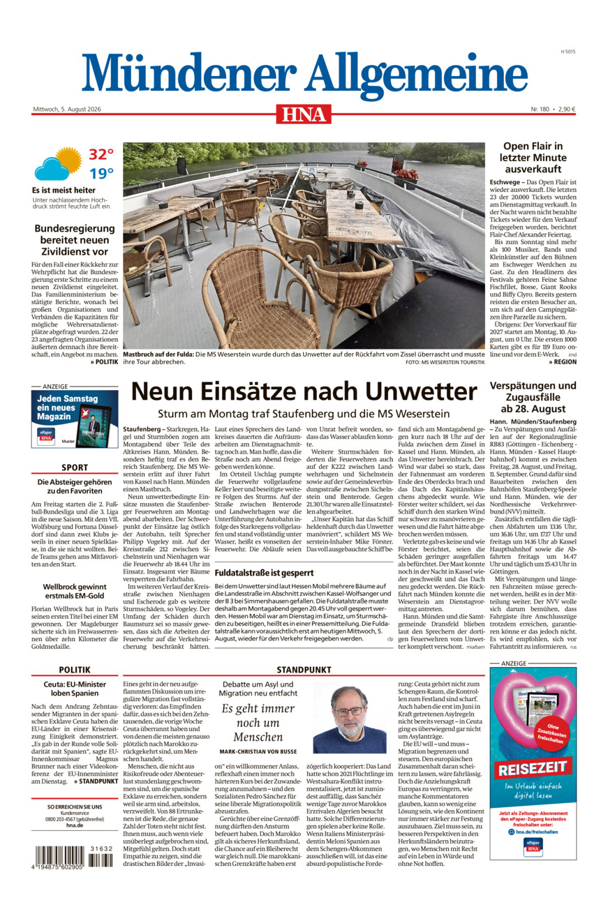 Mündener Allgemeine vom Mittwoch, 05.08.2026