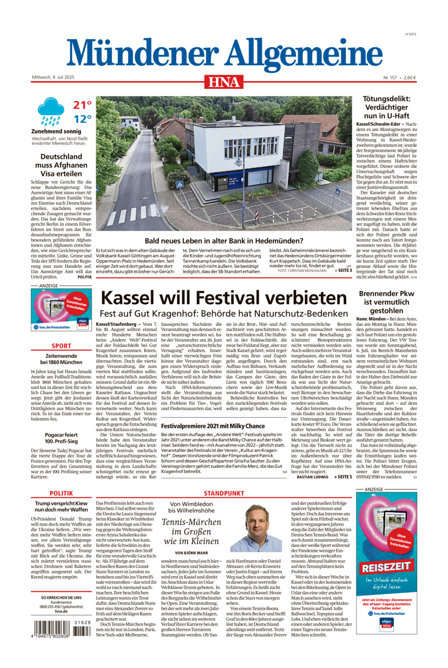 Mündener Allgemeine vom Mittwoch, 09.07.2025