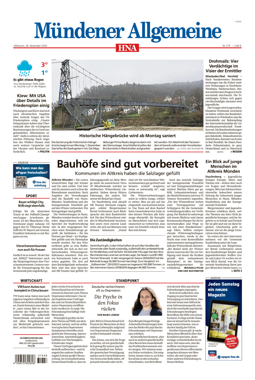 Mündener Allgemeine vom Mittwoch, 26.11.2025
