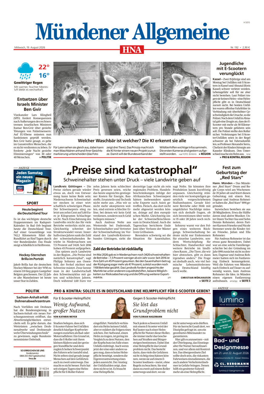 Mündener Allgemeine vom Mittwoch, 19.08.2026