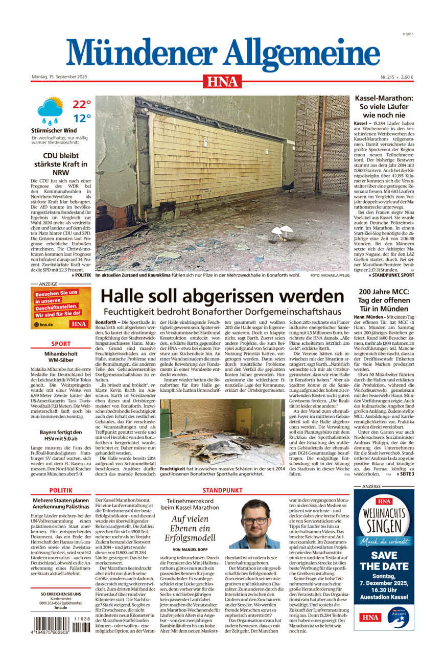 Mündener Allgemeine vom Montag, 15.09.2025