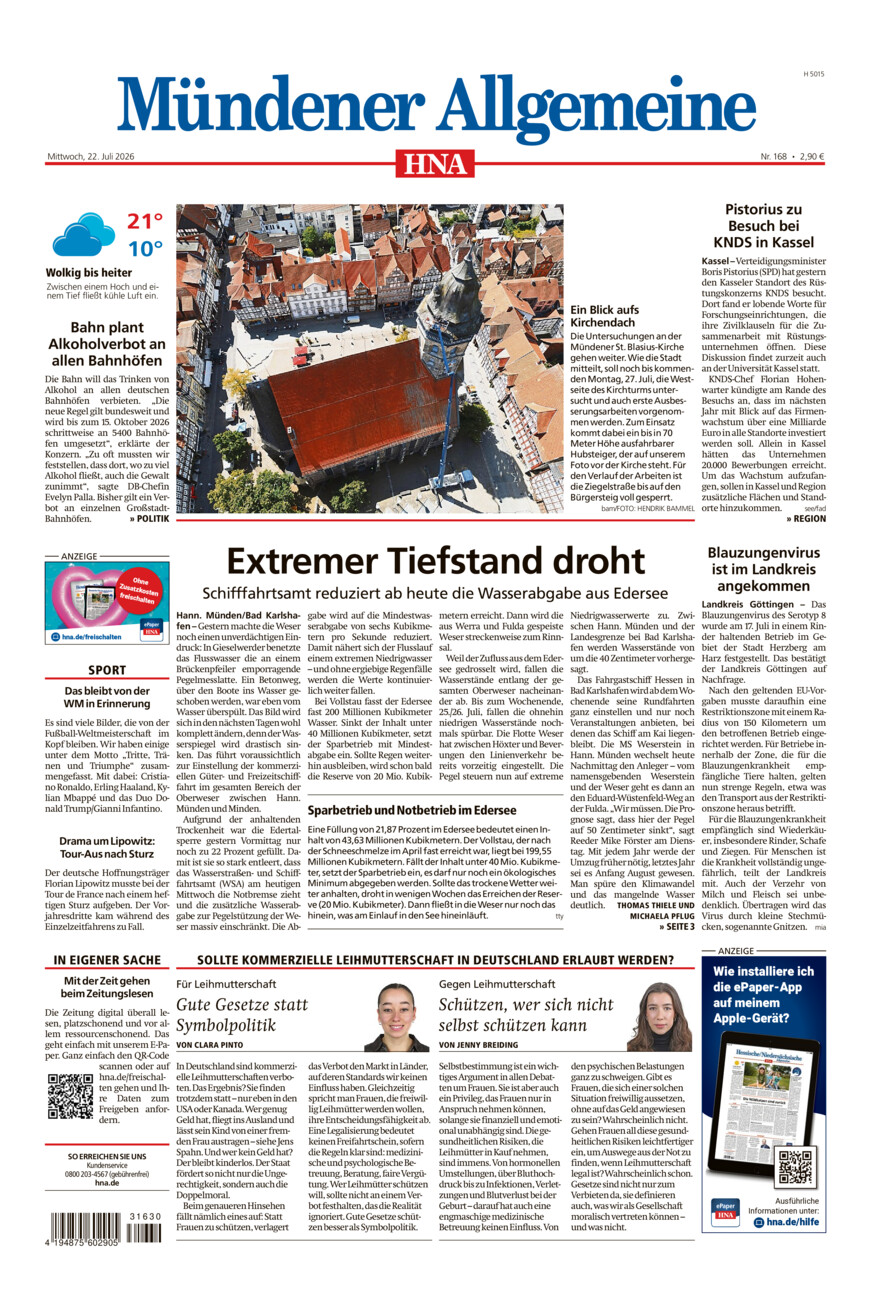 Mündener Allgemeine vom Mittwoch, 22.07.2026