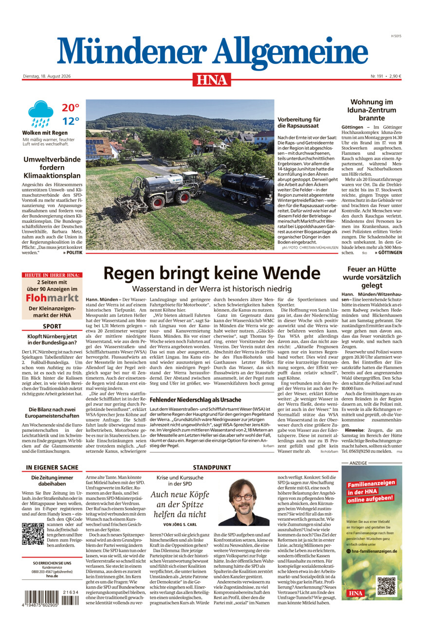Mündener Allgemeine vom Dienstag, 18.08.2026
